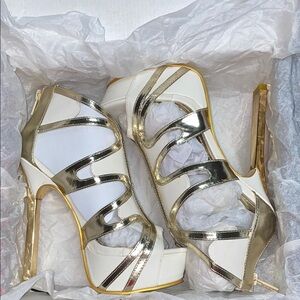 Alba Elegant Gold and White Heels
